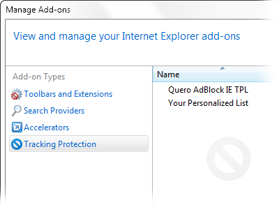 Ad blocking options in IE11, IE10, IE9. Quero AdBlock IE TPL